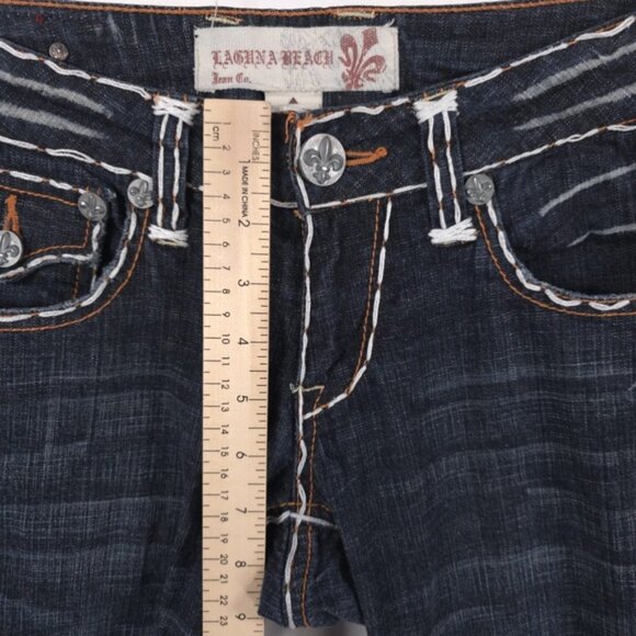 LAGUNA BEACH Women Jeans Embroidered Straight Flare USA MADE ND1010P Y2K Size 27 - Picture 5 of 13